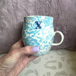 Anthropologie monogram “x” mug from heirloom collection, aqua/cream